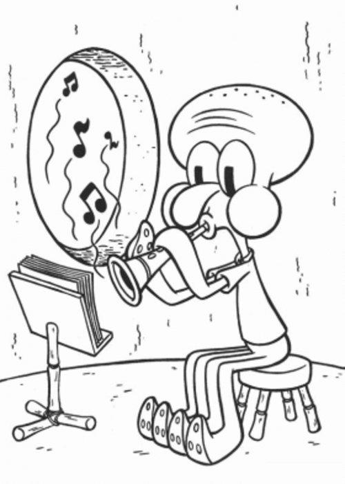 Free Squidward Coloring Pages Music Time printable