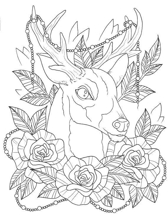 Aesthetic Coloring Pages Deer With Flowers - Free Printable Coloring Pages