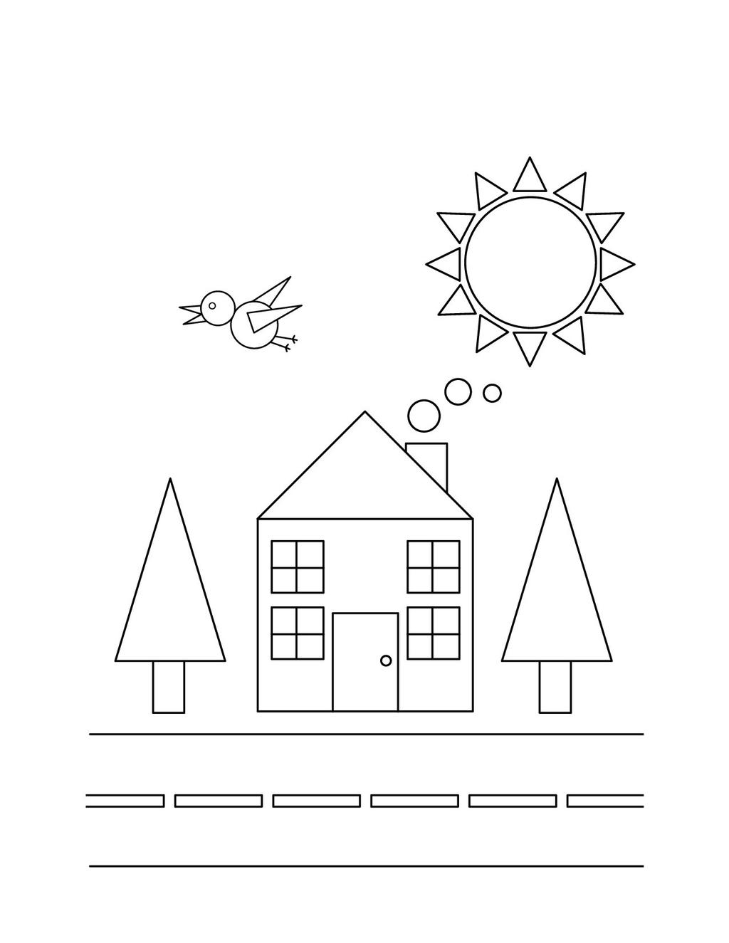 Free House Shapes Coloring Pages printable