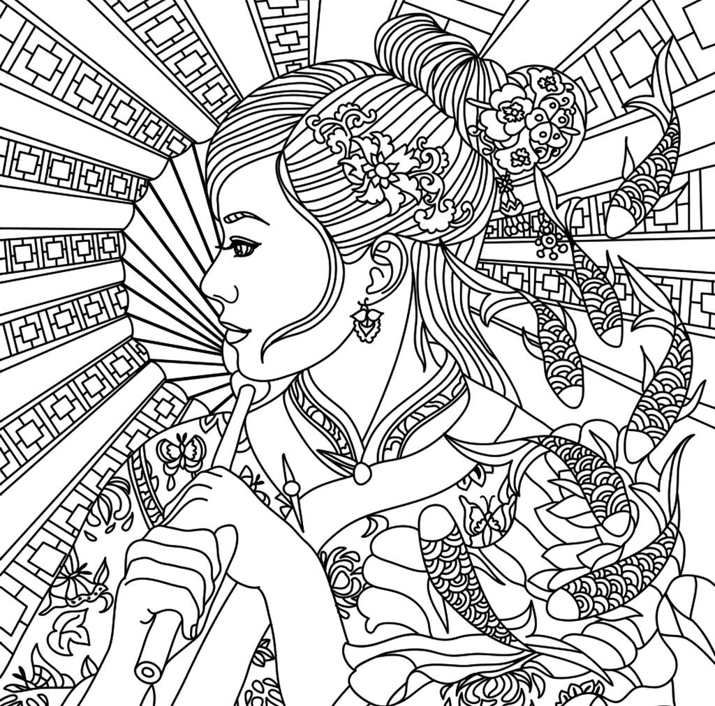 Free Japanese Girl Aesthetic Coloring Pages printable