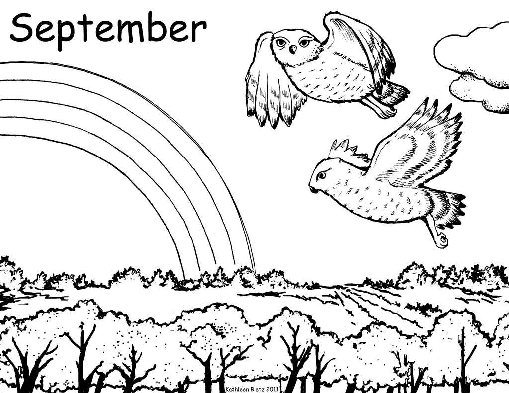 Free September Coloring Pages Owes And Rainbow printable
