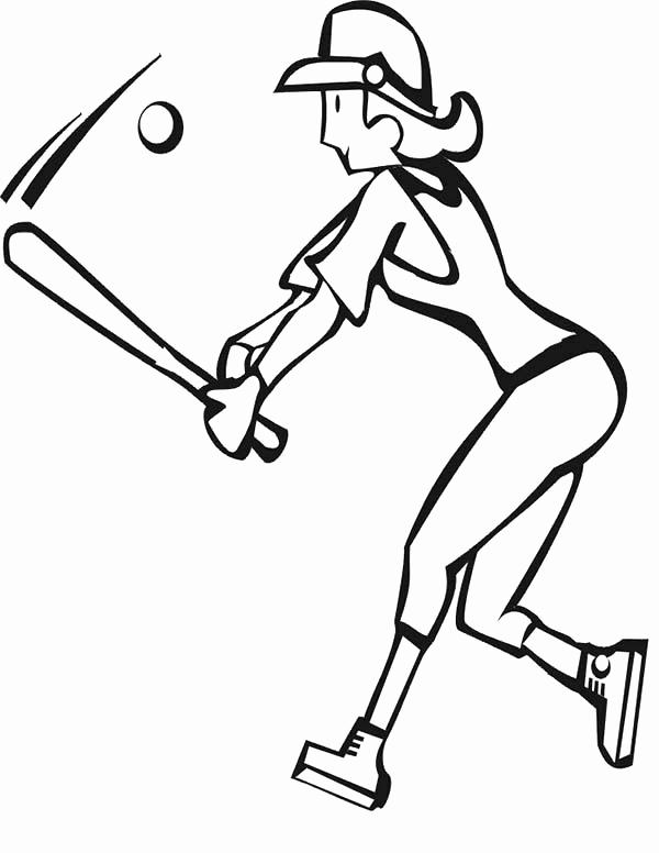 Softball Coloring Pages Girl Play Baseball - Free Printable Coloring Pages