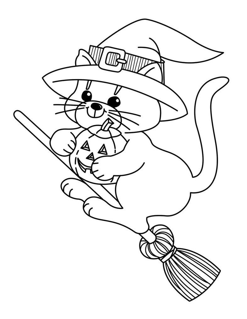 Free Cat Witches Coloring Pages printable