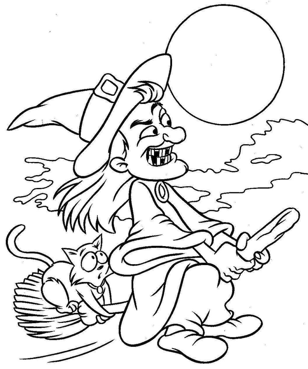 Free Cat and Witches Coloring Pages printable