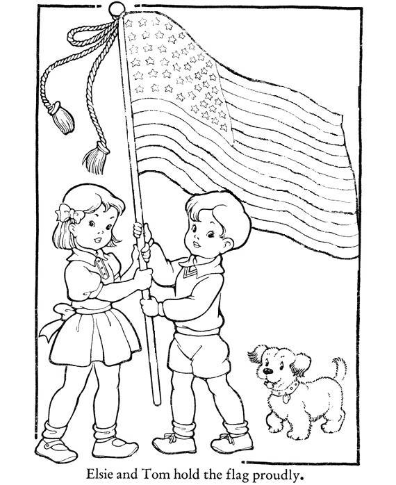 Free Constitution Coloring Pages Boy and Girl Hold The Flag printable