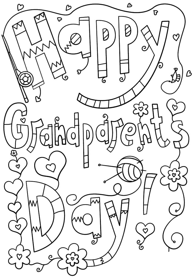 Grandparents Day Coloring Pages Doodles Sketch - Free Printable