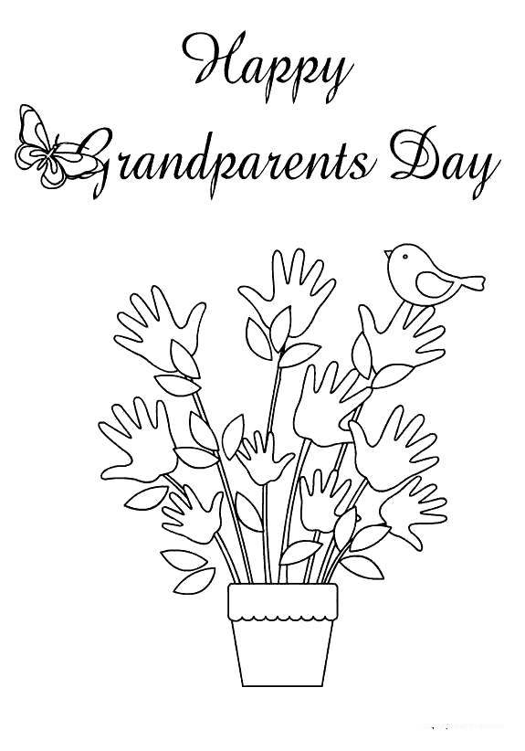 Free Grandparents Day Coloring Pages Hand Flowers printable
