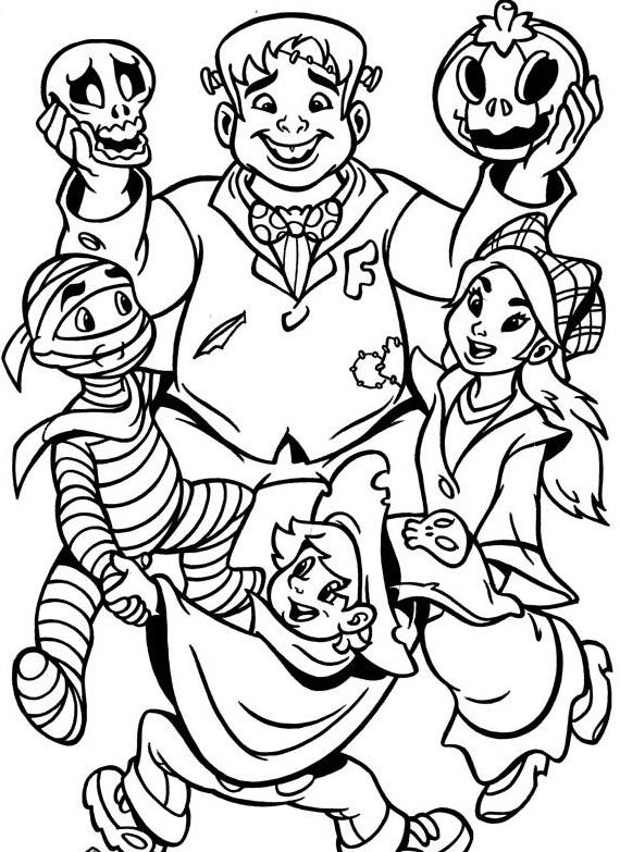 Free Kids and Frankenstein Coloring Pages printable