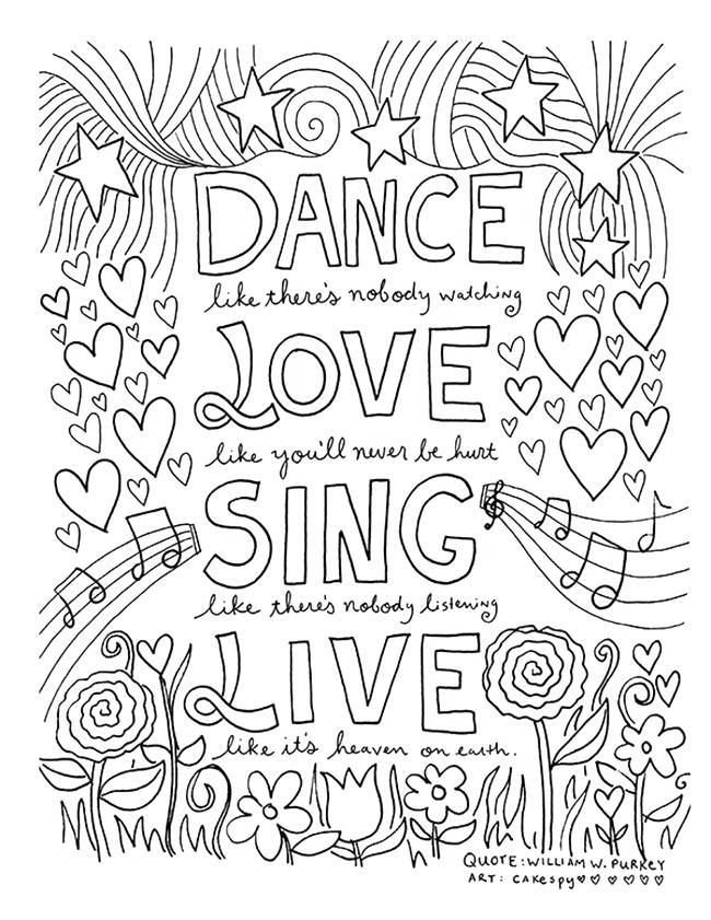 Free Motivational Coloring Pages Dance Love Sing Live printable