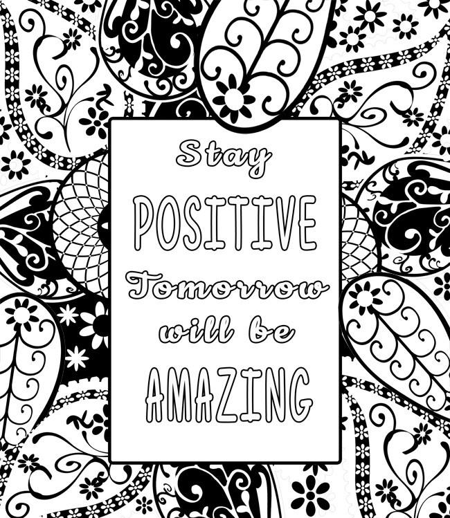 Free Motivational Coloring Pages Stay Positive printable