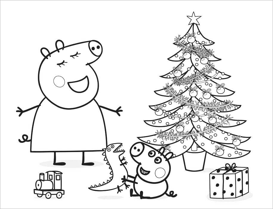 Free Peppa Pig Coloring Pages Christmas Gifts printable