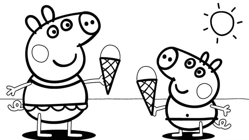 Free Peppa Pig Coloring Pages Eating Ice cream printable
