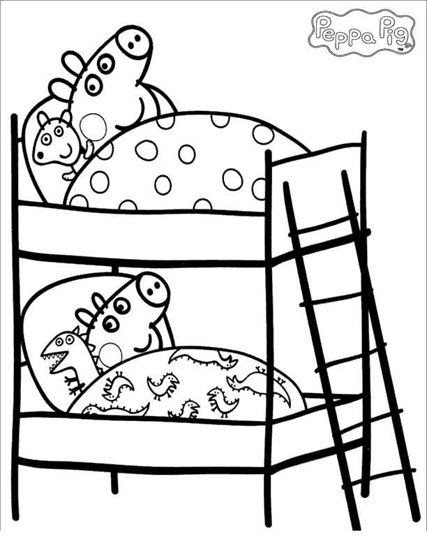 Free Peppa Pig Coloring Pages Sleep On Bed printable