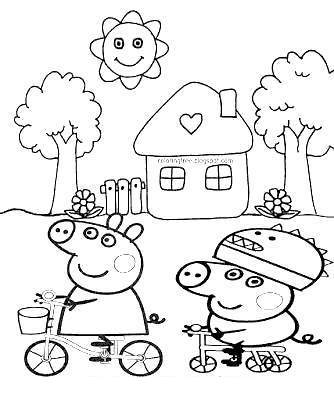 Free Peppa Pig Cycling Coloring Pages printable