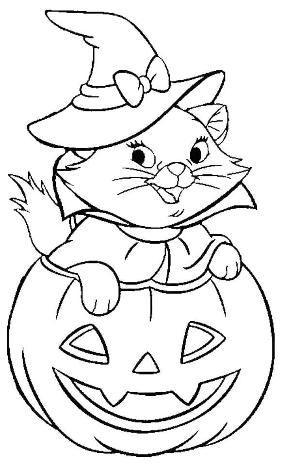 Free Pumpkin and Cat Witches Coloring Pages printable