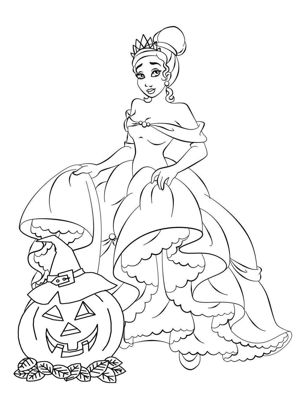 Free Disney Halloween Coloring Pages Princess And Pumpkin printable