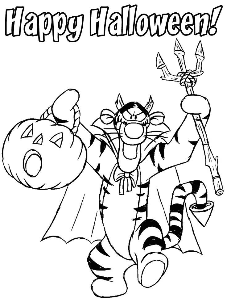 Free Disney Halloween Coloring Pages Tiger And Pumpkin printable