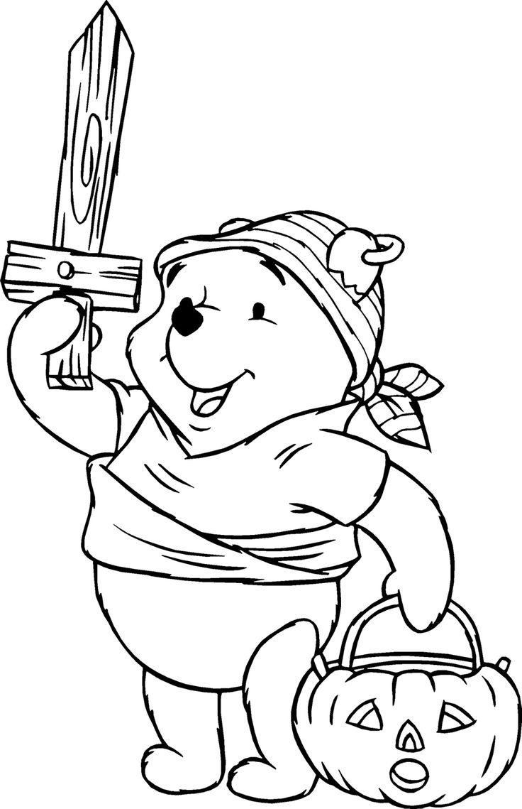 Free Disney Halloween Coloring Pages Winnie The Pool And Pumpkin printable