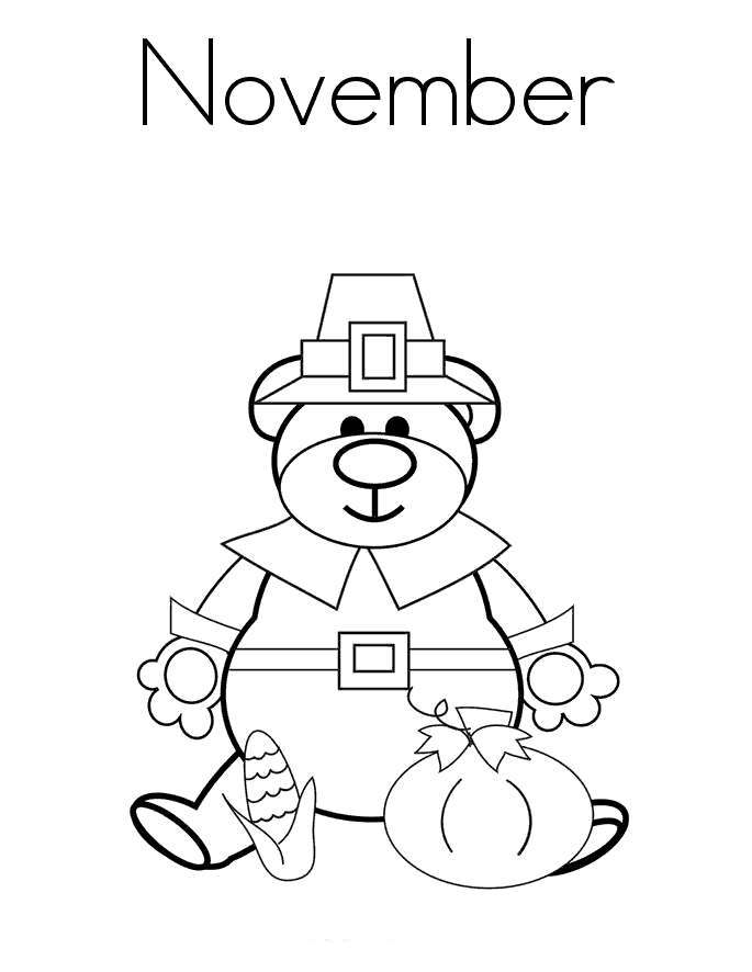 Free November Coloring Pages Bear printable