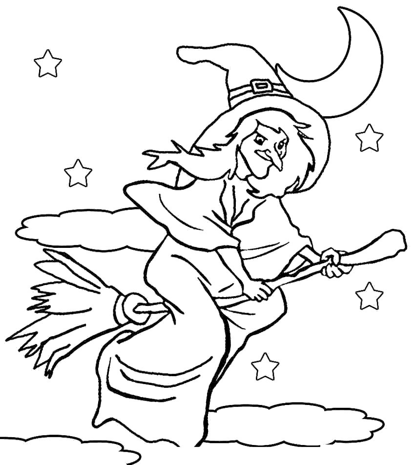 Free Spooky Coloring Pages Flying Witch printable