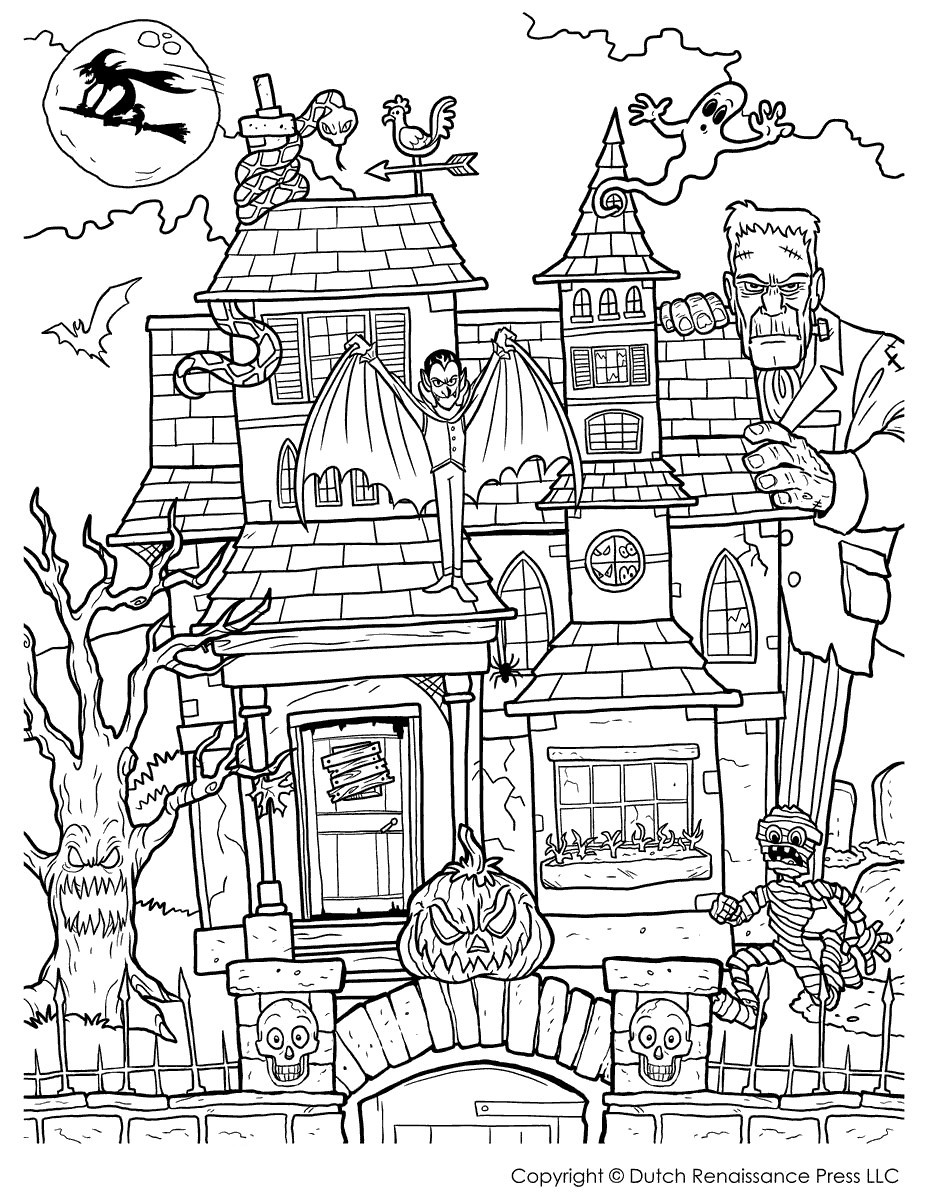 Free Spooky Coloring Pages Halloween Haunted House printable