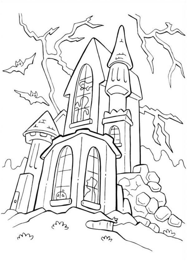 Free Spooky Coloring Pages Haunted Castle printable