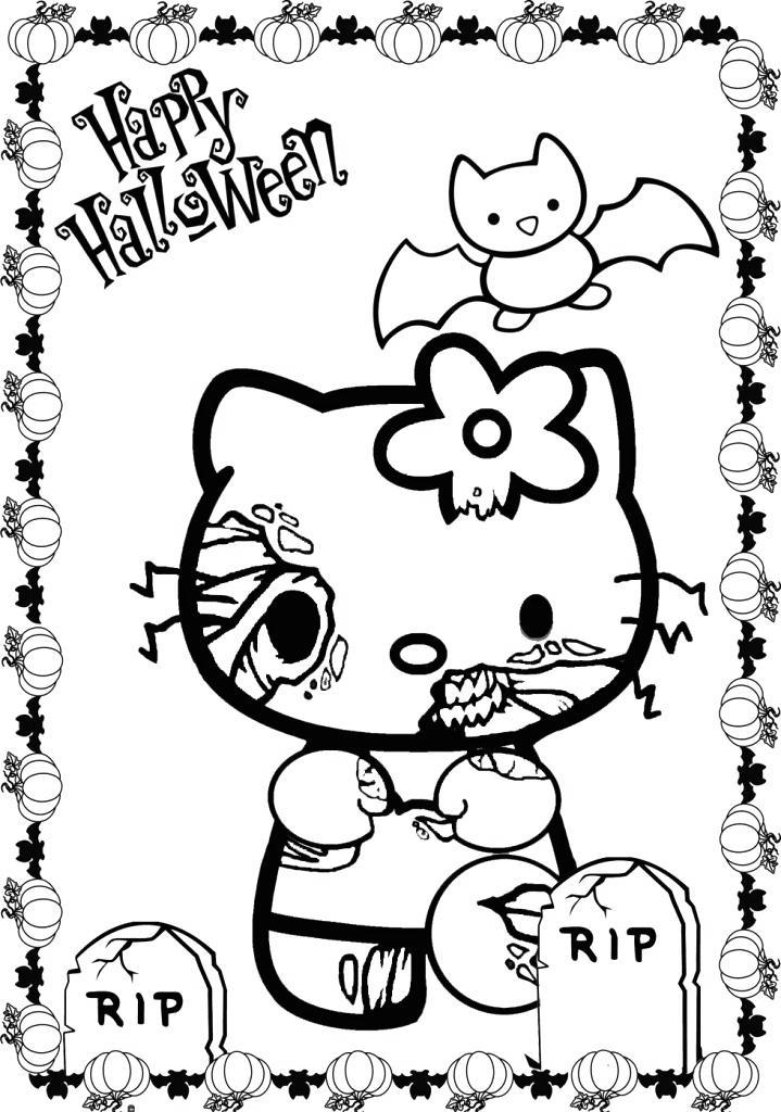 Free Spooky Coloring Pages Hello Kitty And Tombs printable