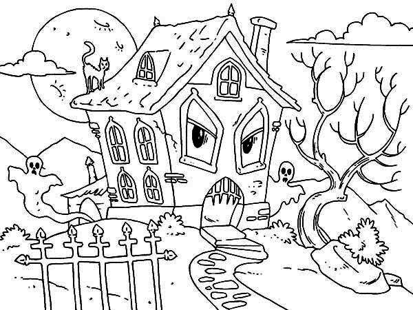Free Spooky Coloring Pages House With Eyes printable