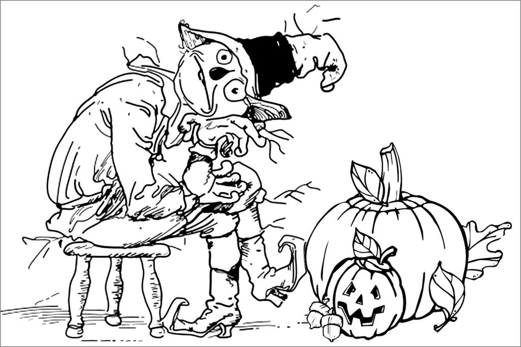 Free Spooky Coloring Pages Scarecrow And Pumpkins printable