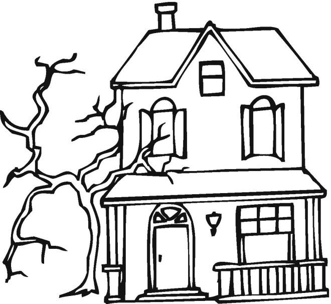 Free Spooky Coloring Pages Simple Haunted House printable