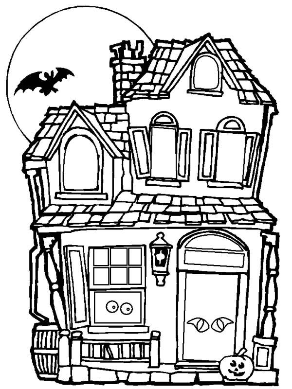 Spooky House Coloring Pages And Moon Free Printable Coloring Pages