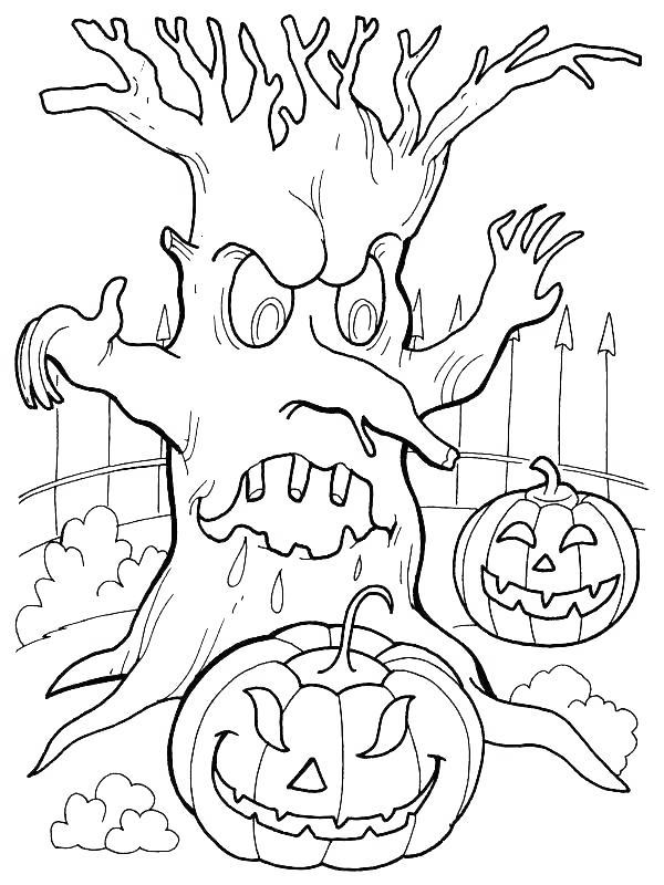 Spooky Tree And Pumpkin Coloring Pages Free Printable Coloring Pages