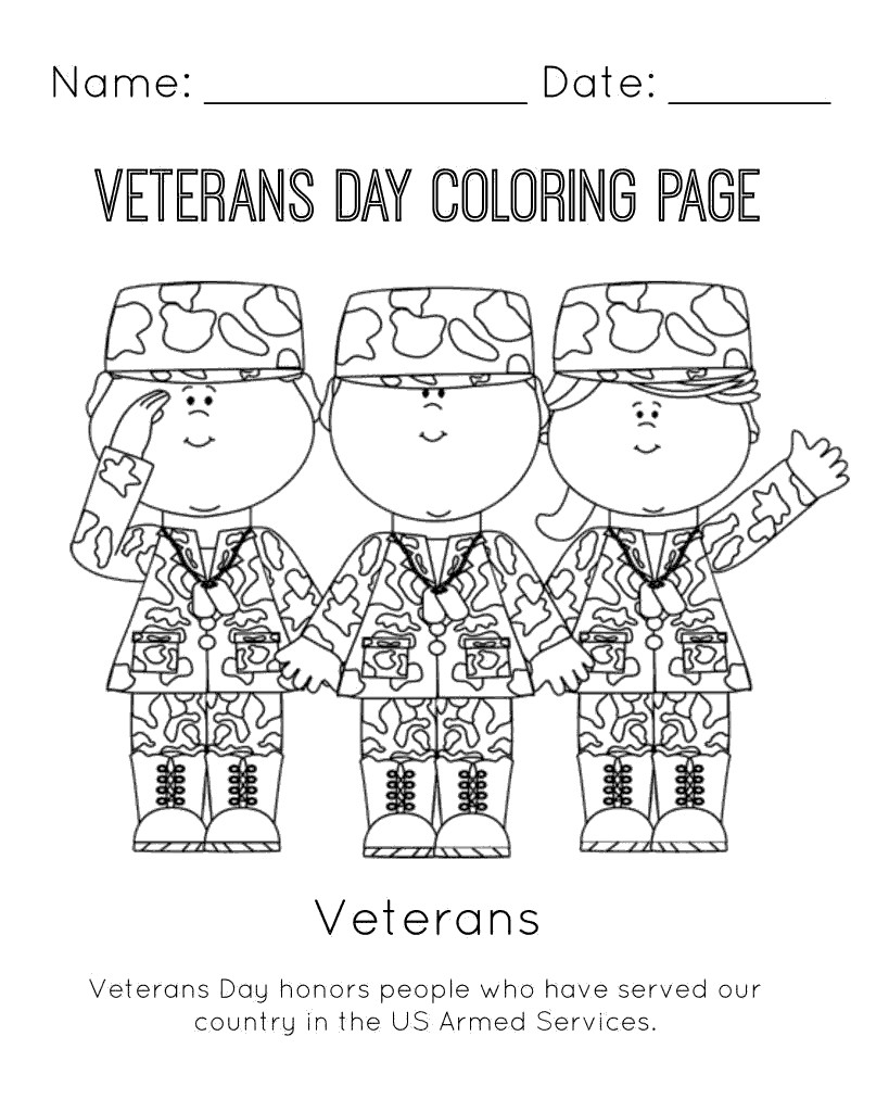 Free Veterans Day Coloring Pages Amy Soldiers printable