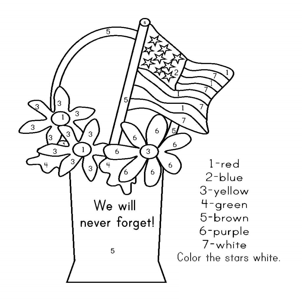 Free Veterans Day Coloring Pages Color by Number printable