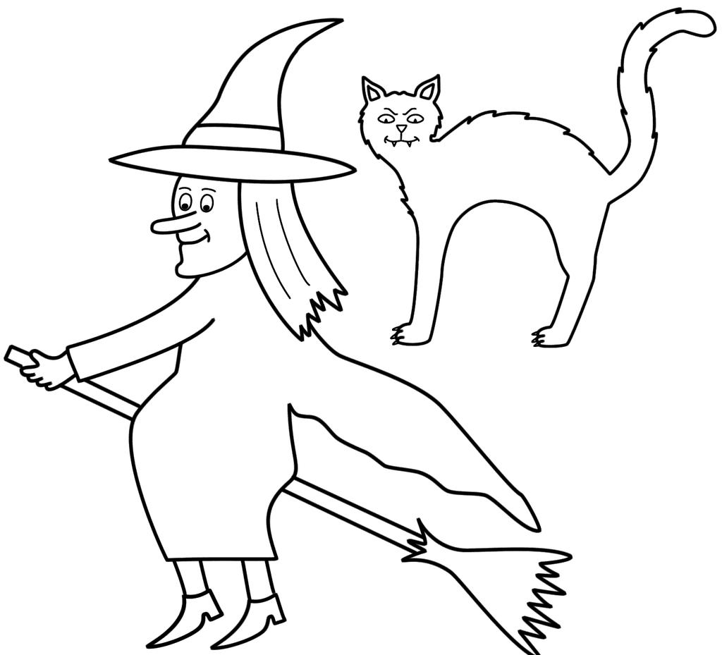 Free Witch and Black Cat Coloring Pages printable