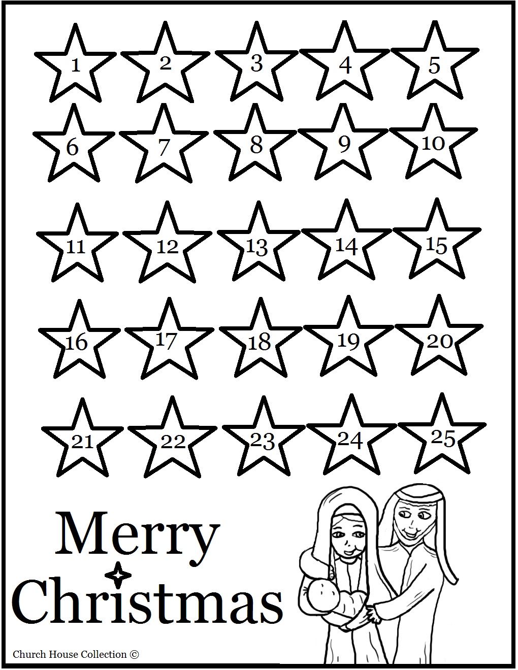 Christmas Advent Calendar Coloring Pages With Stars Free Printable Coloring Pages