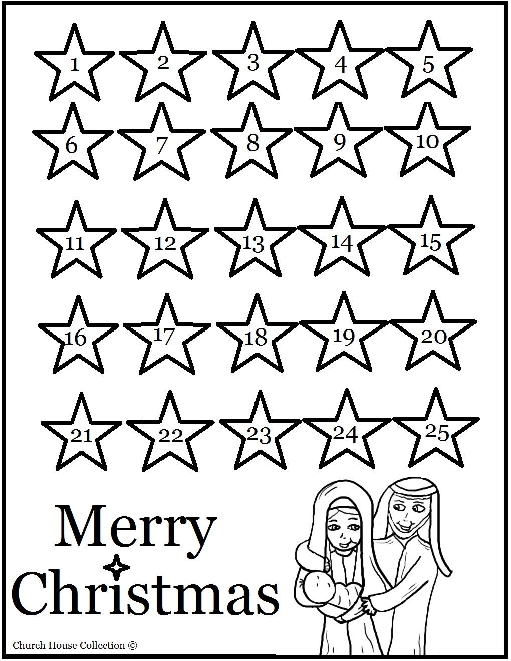 Christmas Advent Calendar Coloring Pages With Stars Free Printable Coloring Pages