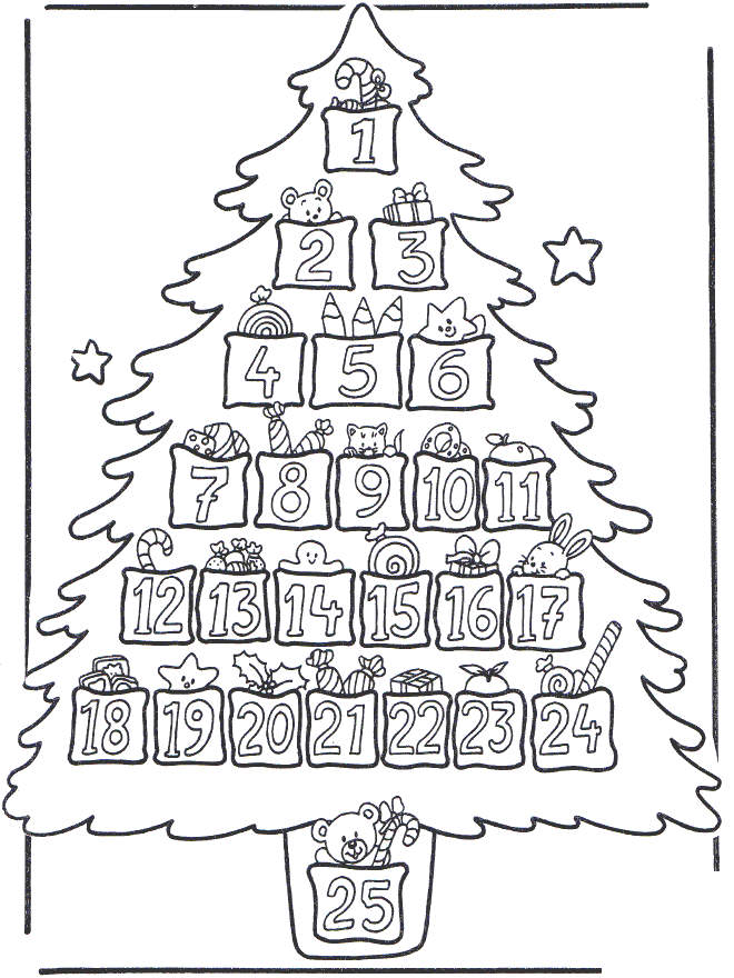Free Christmas Tree with Advent Calendar Coloring Pages printable
