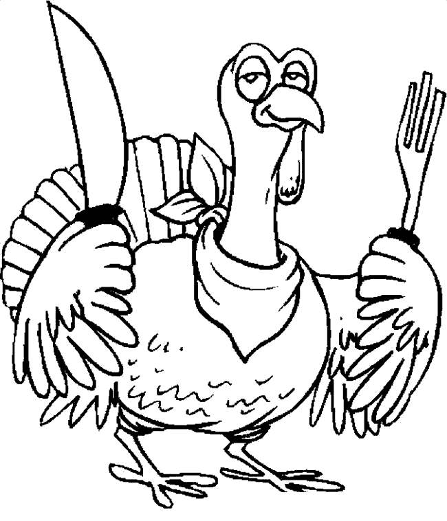 Free Free Turkey Coloring Pages Turkey with Knife and Fork printable