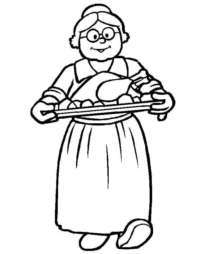 Free Grandma and Thanksgiving Food Coloring Pages printable