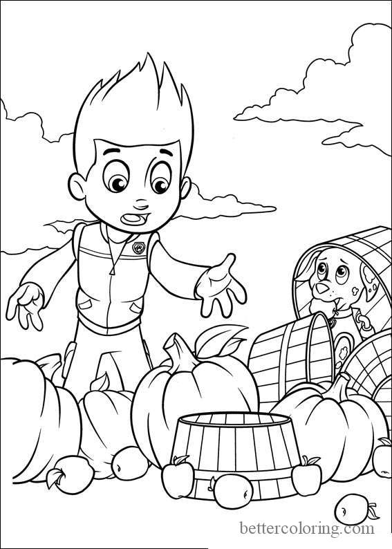 Free Paw Patrol Thanksgiving Coloring Pages Harvest printable