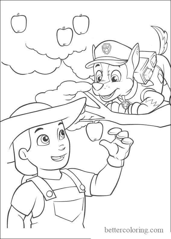 Free Paw Patrol Thanksgiving Coloring Pages Marshall and Farmer printable