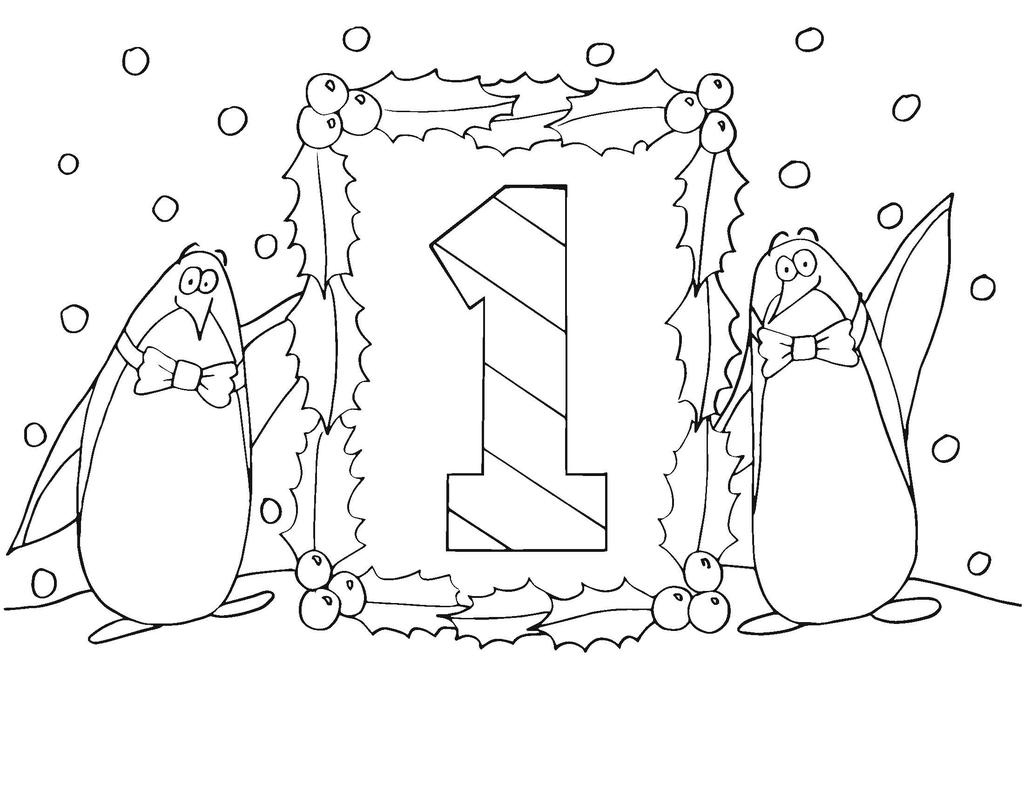 Free Penguins and Advent Calendar Coloring Pages printable