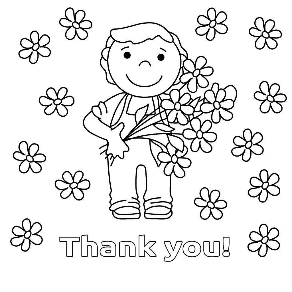 Thank You For Your Service Coloring Pages Kid with Flowers Free