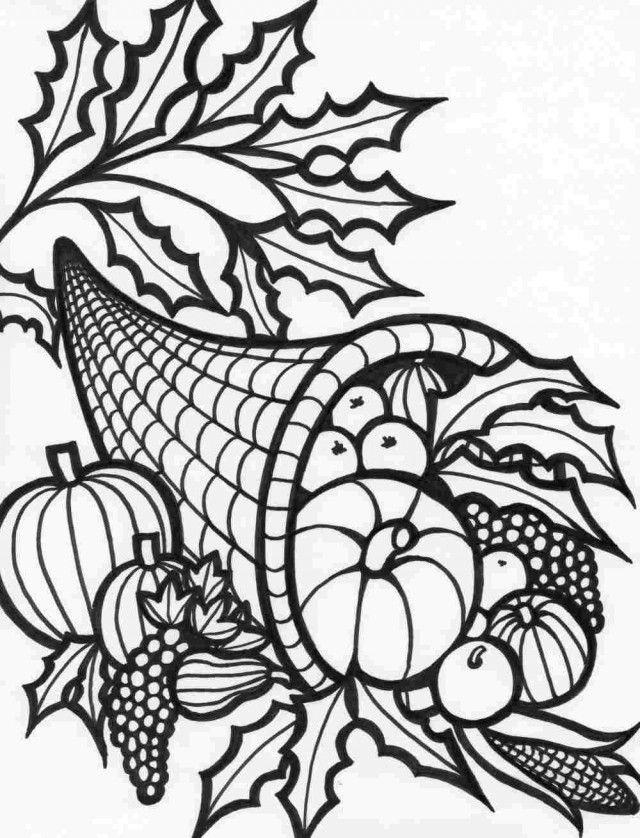 Free Thanksgiving Food Coloring Pages Cornucopia printable