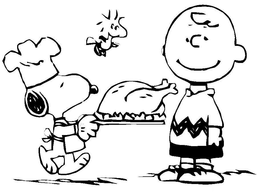 Turkey and Charlie Brown Thanksgiving Coloring Pages Free Printable