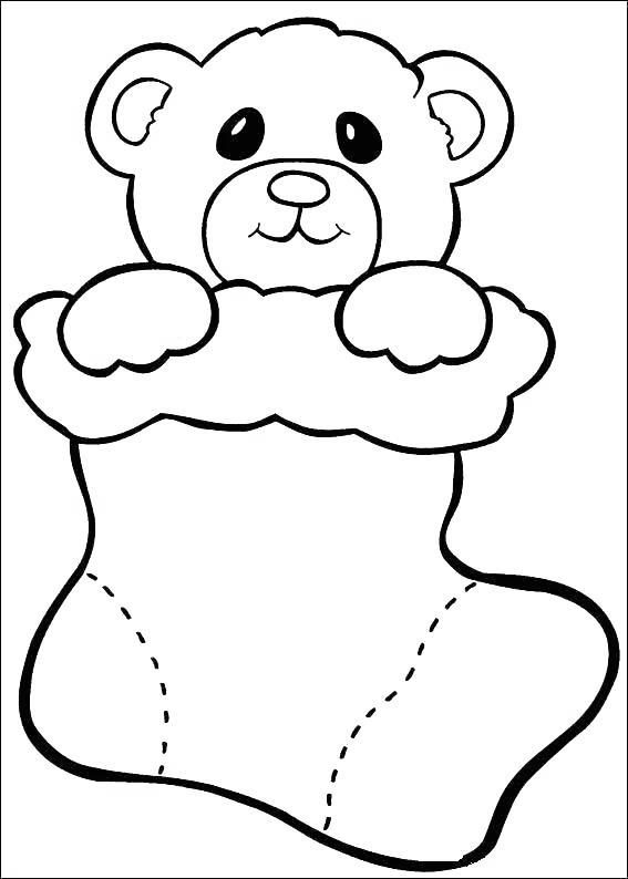Free Bear in Stocking Coloring Pages printable