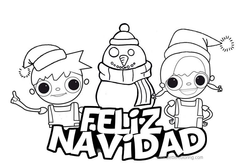 Free Cartoon Boy and Girl Feliz Navidad Coloring Pages printable