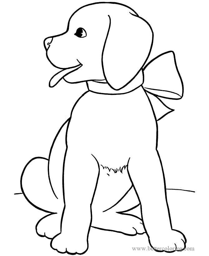 Free Christmas Dog with Bow Coloring Pages printable