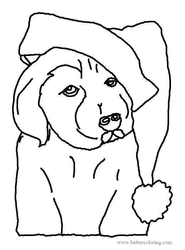 Free Christmas Dog with Christmas Hat Coloring Pages printable